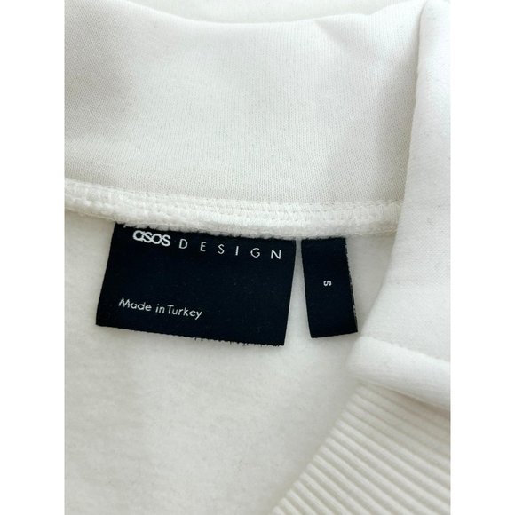 Asos Design Women’s White Sweatshirt S Collar V-Neck Rib Trim Drop Shoulder - Picture 5 of 10